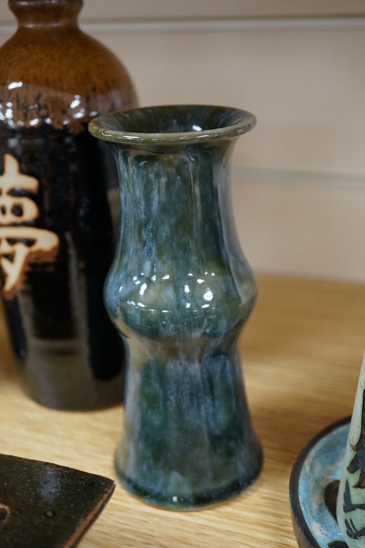 A collection of studio pottery to include a Celtic pottery Newlyn goblet, various jugs and bowls, largest 19cm high